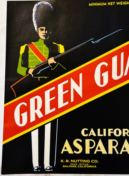 Vintage 1950s Green Guard Asparagus Crate Label from California