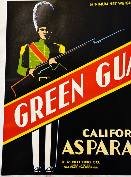 Vintage 1950s Green Guard Asparagus Crate Label from California