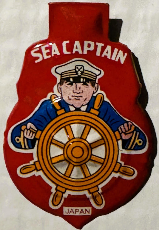 Vintage Sea Captain Tin Litho Clicker Toy NOS Japan Nautical Ship Wheel Noisemaker Mid-Century Token Toy 🧸