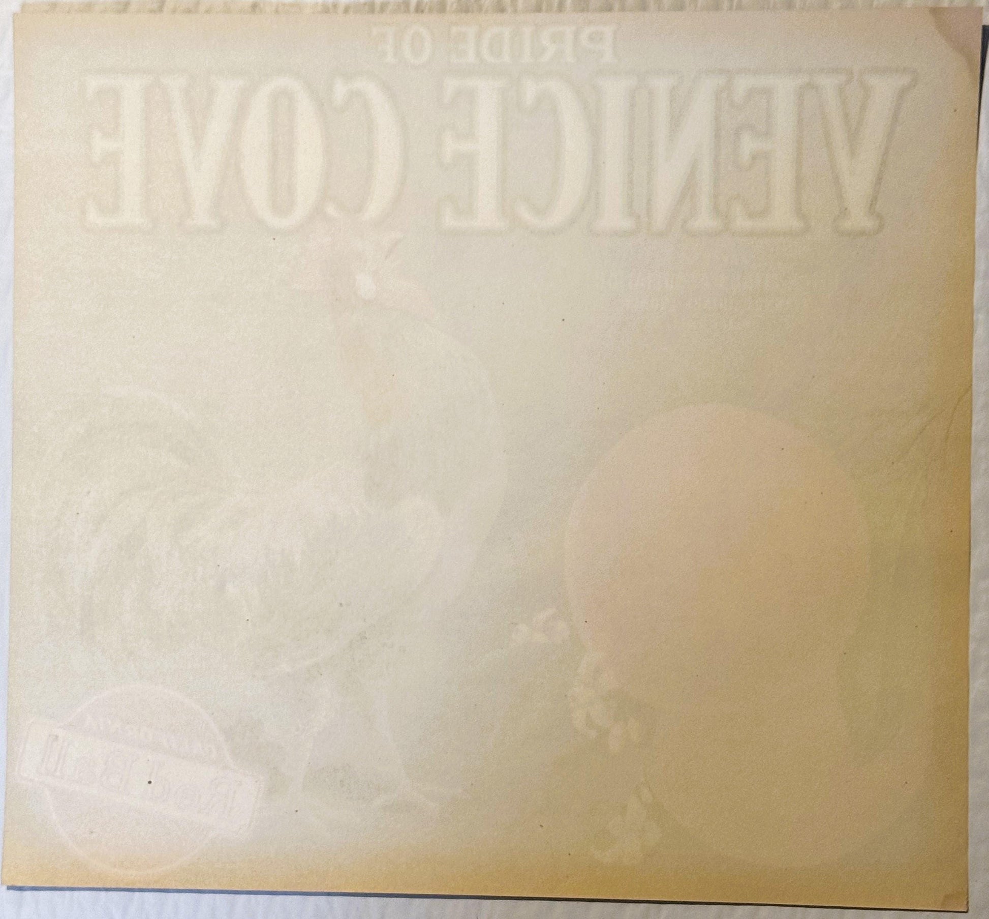 Cream-colored embossed crate label with "PRIDE OF VENICE" text visible at top, showing age and wear throughout