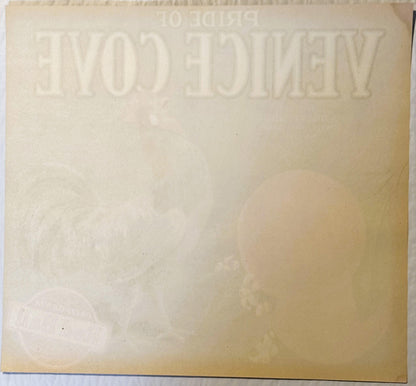 Cream-colored embossed crate label with "PRIDE OF VENICE" text visible at top, showing age and wear throughout