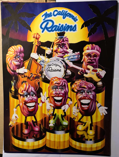 Vintage 1988 California Raisins Band Poster - CALRAB Fresno Advertising Print with Recipes & Fan Club Offer 🖼️