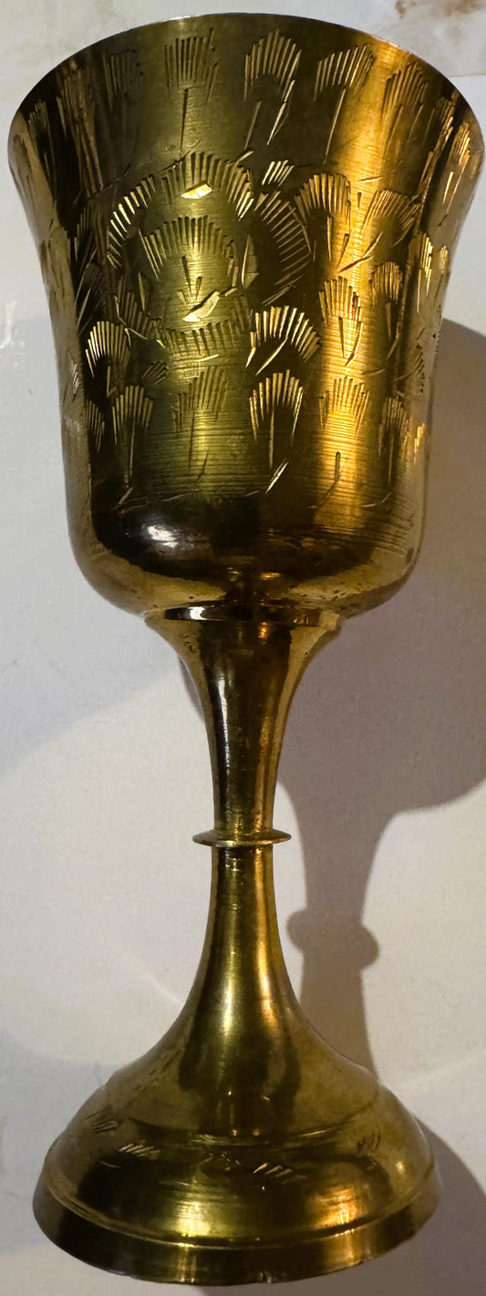 Vintage Etched Brass Goblet Chalice Indian Bright Cut Engraving India Scratch Mark Vintage Barware Decor 🖼️