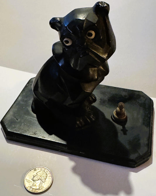 Vintage Art Deco Bulldog Inkwell Base 🐶 – Interwar European Cast Metal Desk Piece