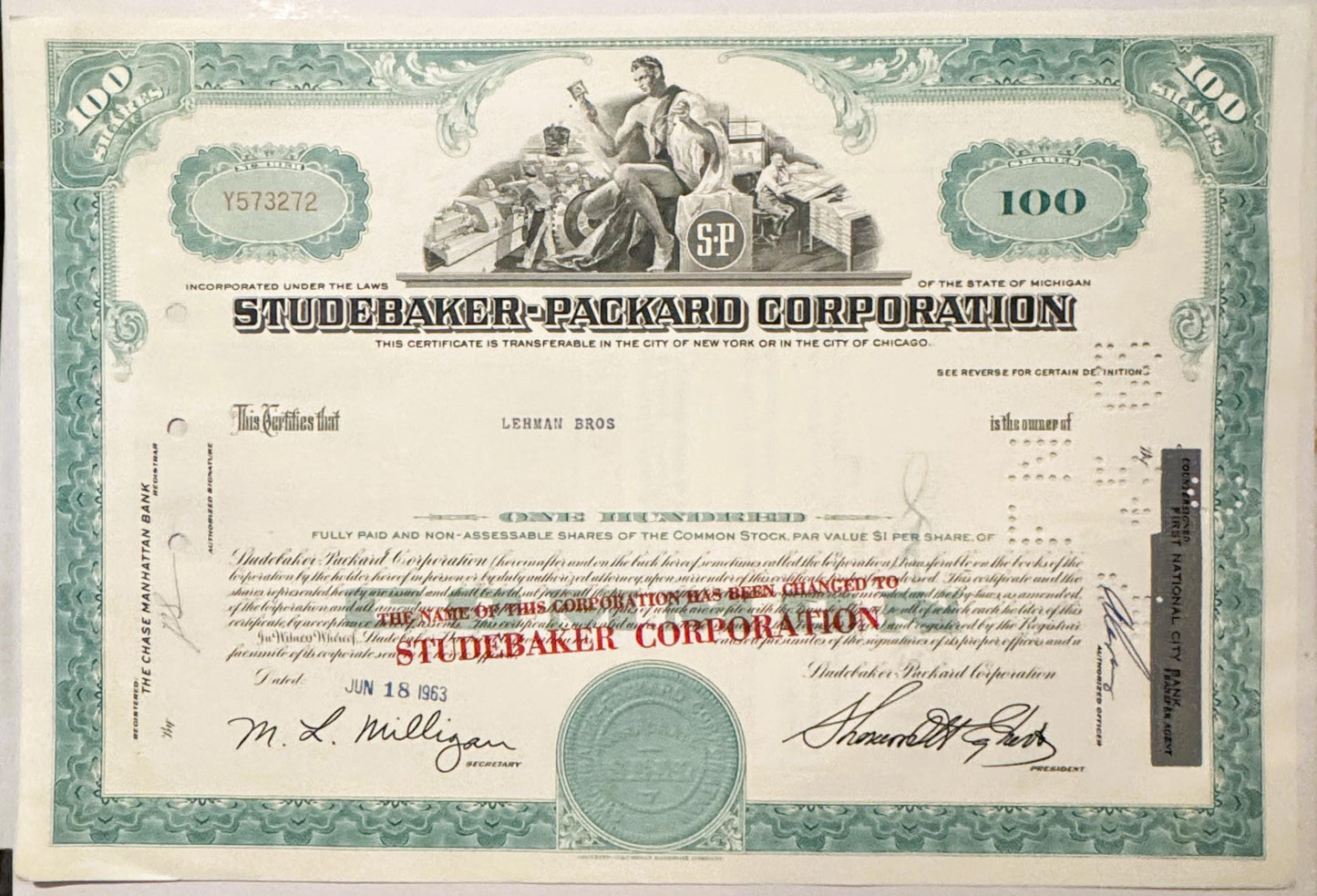 Vintage 1960s 💚 Studebaker‑Packard Stock Certificate – Teal Auto History