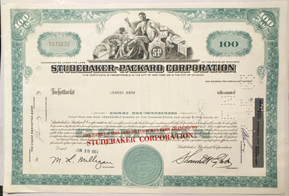 Vintage 1960s 💚 Studebaker‑Packard Stock Certificate – Teal Auto History