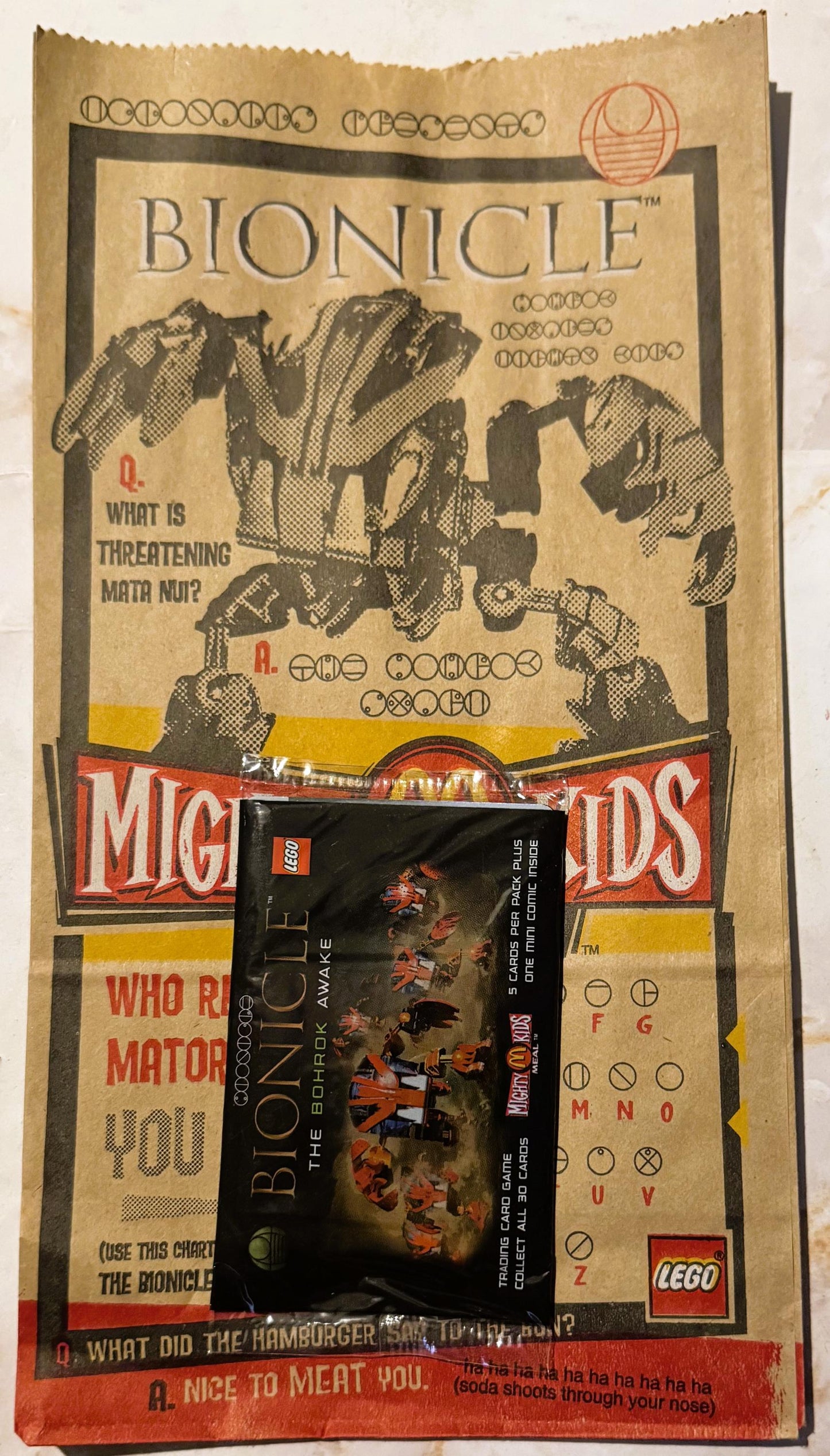 Vintage Bionicle Mighty Kids Meal Bag 🧱 McDonald's LEGO Bohrok Card Pack NOS 2002
