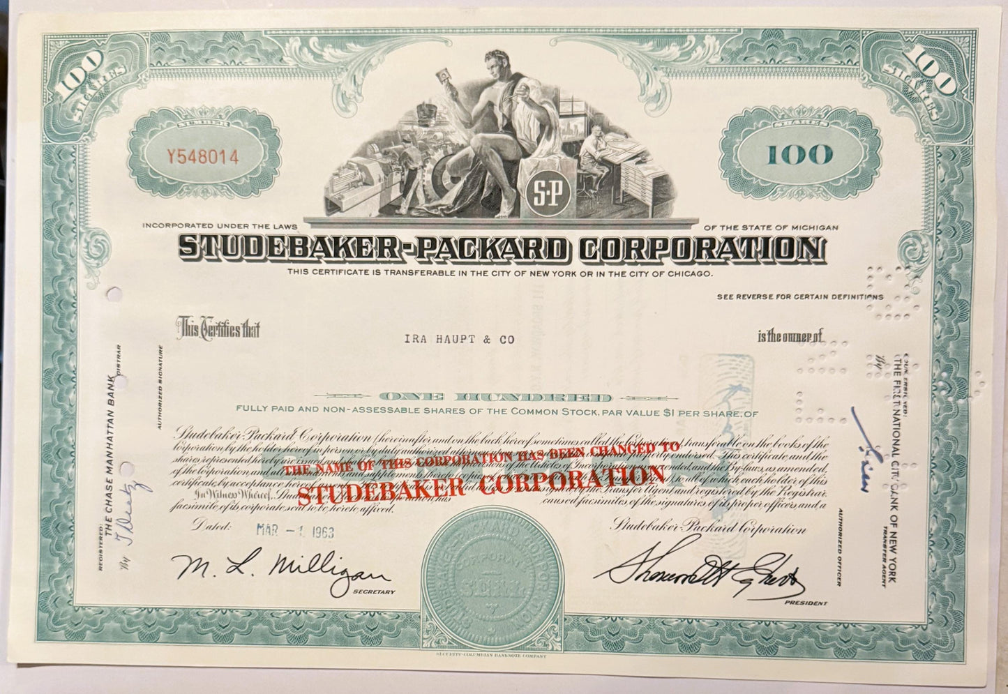 Vintage 1960s 💚 Studebaker‑Packard Stock Certificate – Teal Auto History