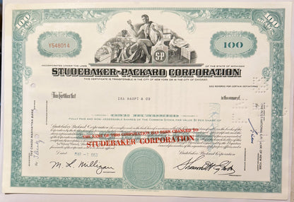 Vintage 1960s 💚 Studebaker‑Packard Stock Certificate – Teal Auto History
