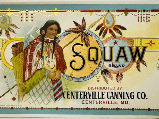 Antique 1920s Squaw Brand Petit Pois Extra Small Peas Can Label, Centerville Canning Co, Maryland ✨