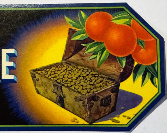 Antique 1930s Herlong's Treasure Crate Label 🍎 Leesburg, FL, Pirate Chest Decor!