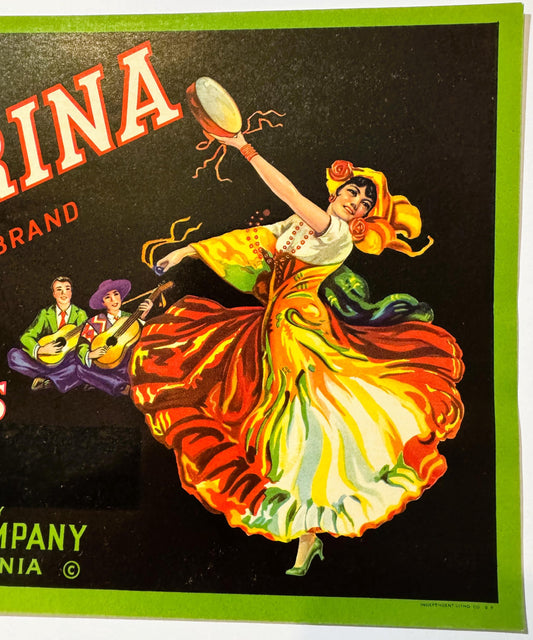 Vintage 1940s Ballerina Brand Selected California Pears Crate Label 💃 — Nash-De Camp Co., Visalia CA — Independent Litho S.F.