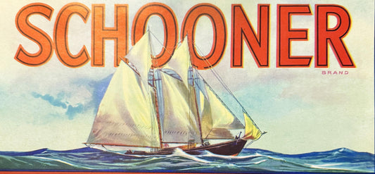 Antique 1930s Schooner Brand Lemons Crate Label — Goleta Lemon Association, Santa Barbara County CA