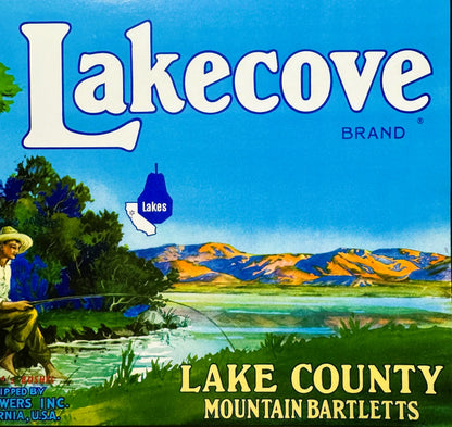 Vintage 1950s Lakecove Brand Lake County Mountain Bartlett Pears Crate Label 🍐 — Lake Cove Growers Inc., Finley CA