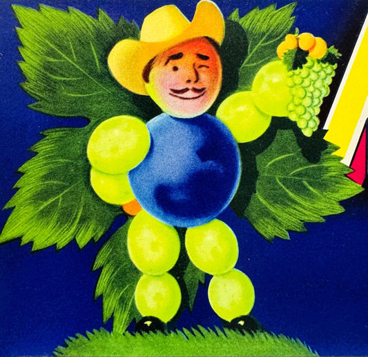 Vintage 1960s Mr. Grape Crate Label 🍎 Mecca, CA, American Produce Icon!