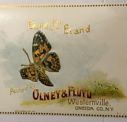 Antique 1900s Butterfly Gold Embossed Strawberry Beets Label