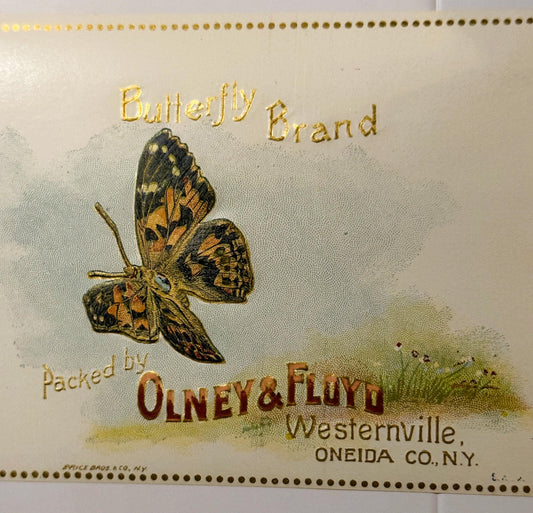 Antique 1900s Butterfly Gold Embossed Can Label ✨ Westernville, Oneida County, NY