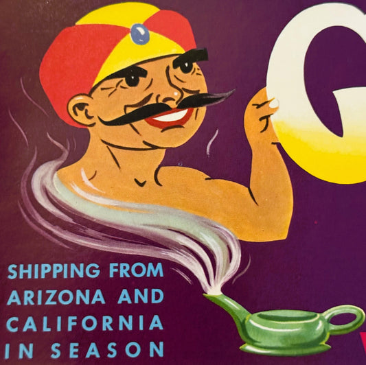 Vintage 1950s Genie Melons Crate Label 🍎 Watsonville CA, Vukasovich Fruit Crate Art, Kitchen Wall Decor Gift, NOS