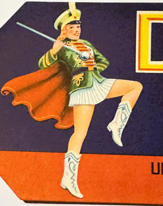 Antique 1930s Drum Major Brand Crate Label — Umatilla Citrus Growers Ass'n, Umatilla, Florida