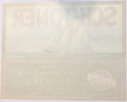 Plain back of the Schooner lemon crate label with the front printing showing through in mirror image