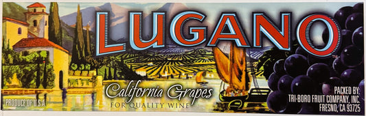 Vintage 1980s Lugano Grapes Crate Label 🍎 Fresno, CA, American Classic RIP 2021