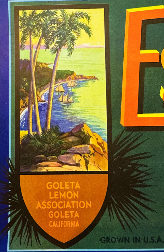 Vintage 1950s Estero Lemons Crate Label from Santa Barbara County
