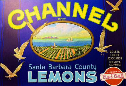 Vintage 1940s Channel Lemons Crate Label Goleta California Citrus Art NOS 🍎