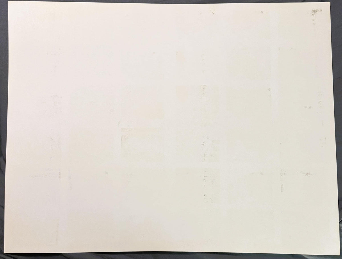 Blank, unprinted reverse of the Rini 1961 Yankees uncut press sheet, cream cardstock with faint show-through of the front art and minor handling specks