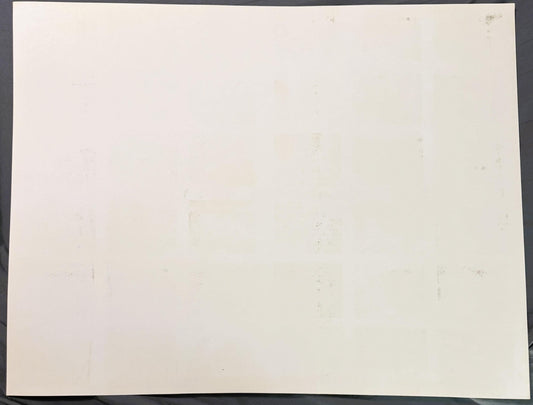 Blank, unprinted reverse of the Rini 1961 Yankees uncut press sheet, cream cardstock with faint show-through of the front art and minor handling specks