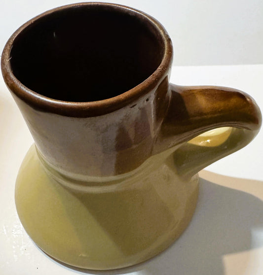 Vintage No Tip No Spill Ceramic Mug ✨ Two Tone Brown and Beige Dip Glaze, Wide Flared Base, Unmarked Retro Coffee Mug