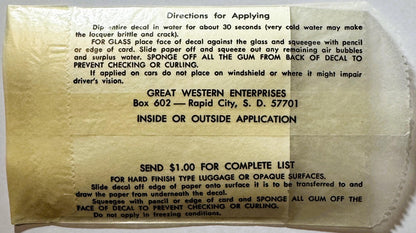 Vintage decal instruction sheet from Great Western Enterprises showing application directions for water-transfer decals on cr