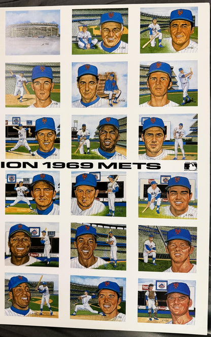 Angled view of the sheet's right portion: the Shea Stadium exterior panel and a pitching panel with legible jersey number 41