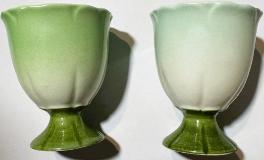 Vintage Mid Century Egg Cups Set of Three 🥚 Green White Ceramic Dining Decor