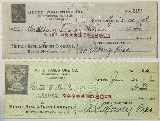 Antique Butte Tombstone Company Check | 1920s–1930s Montana Mining Boomtown Ephemera ✨
