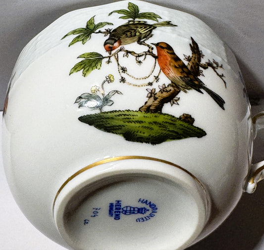 Vintage Herend Rothschild Bird Hand Painted Porcelain Teacup, Hungary, Form 704, Gilt Rim & Handle 🕊️
