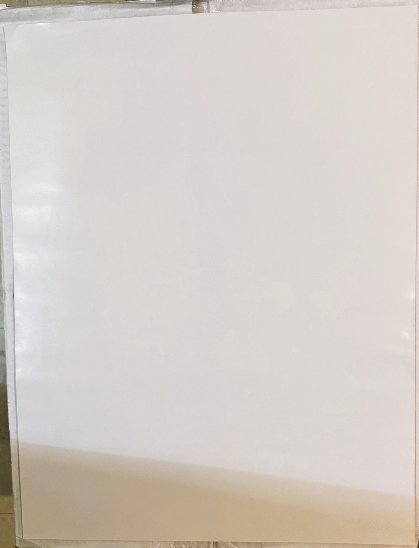 Blank cream-colored poster board leaning against a surface, showing the back or unprinted side