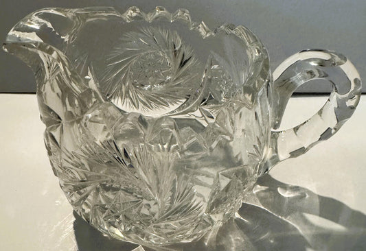 Antique American Brilliant Cut Glass Creamer 📌 Pinwheel & Hobstar, Unsigned ABP, Choice of Two Silhouettes c 1900-1915