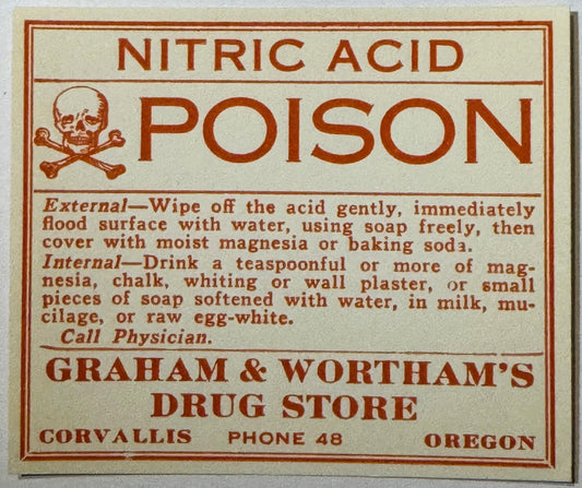 Antique 1910s Nitric Acid Poison Label ✨ Drink Chalk & Wall Plaster – Pharmacy Ephemera