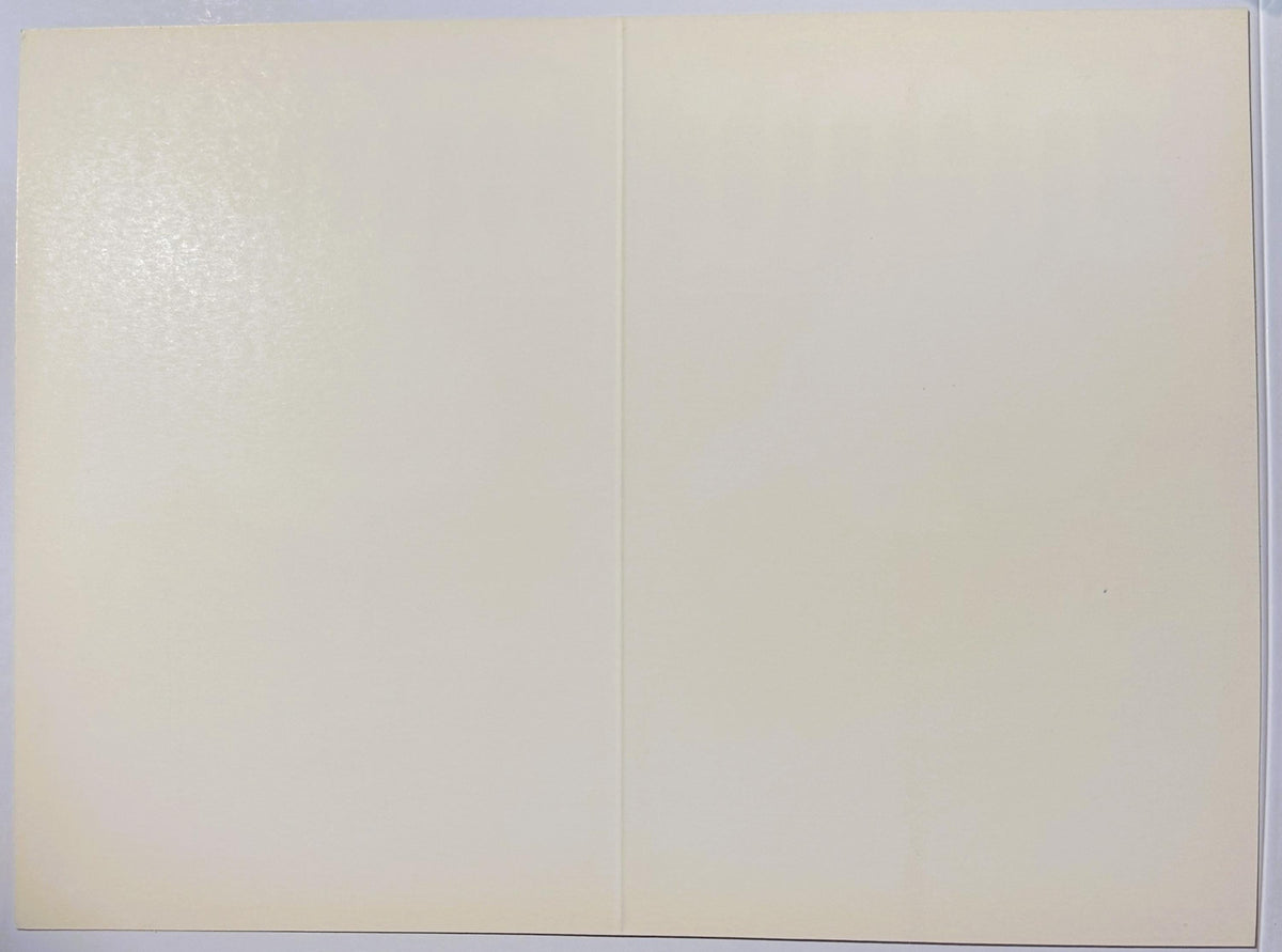 Inside of the menu folder opened flat: plain blank card with the center fold, never printed with a menu
