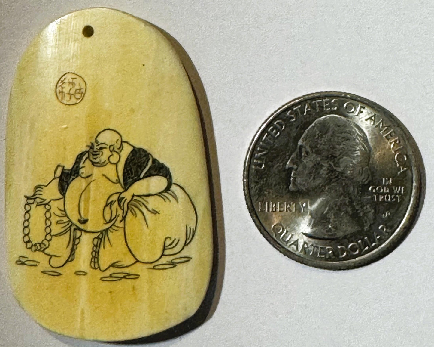 Antique Qing Dynasty Ox Horn Budai Pendant ✨ Chinese Laughing Buddha Talismanic Amulet, Good Fortune Charm