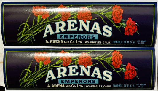 Vintage 1940s Arenas Emperors Crate Labels NOS (Set of 2) | Los Angeles CA Americana