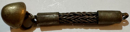 Antique brass foxtail chain fob with spherical dome terminal and cylindrical end caps.