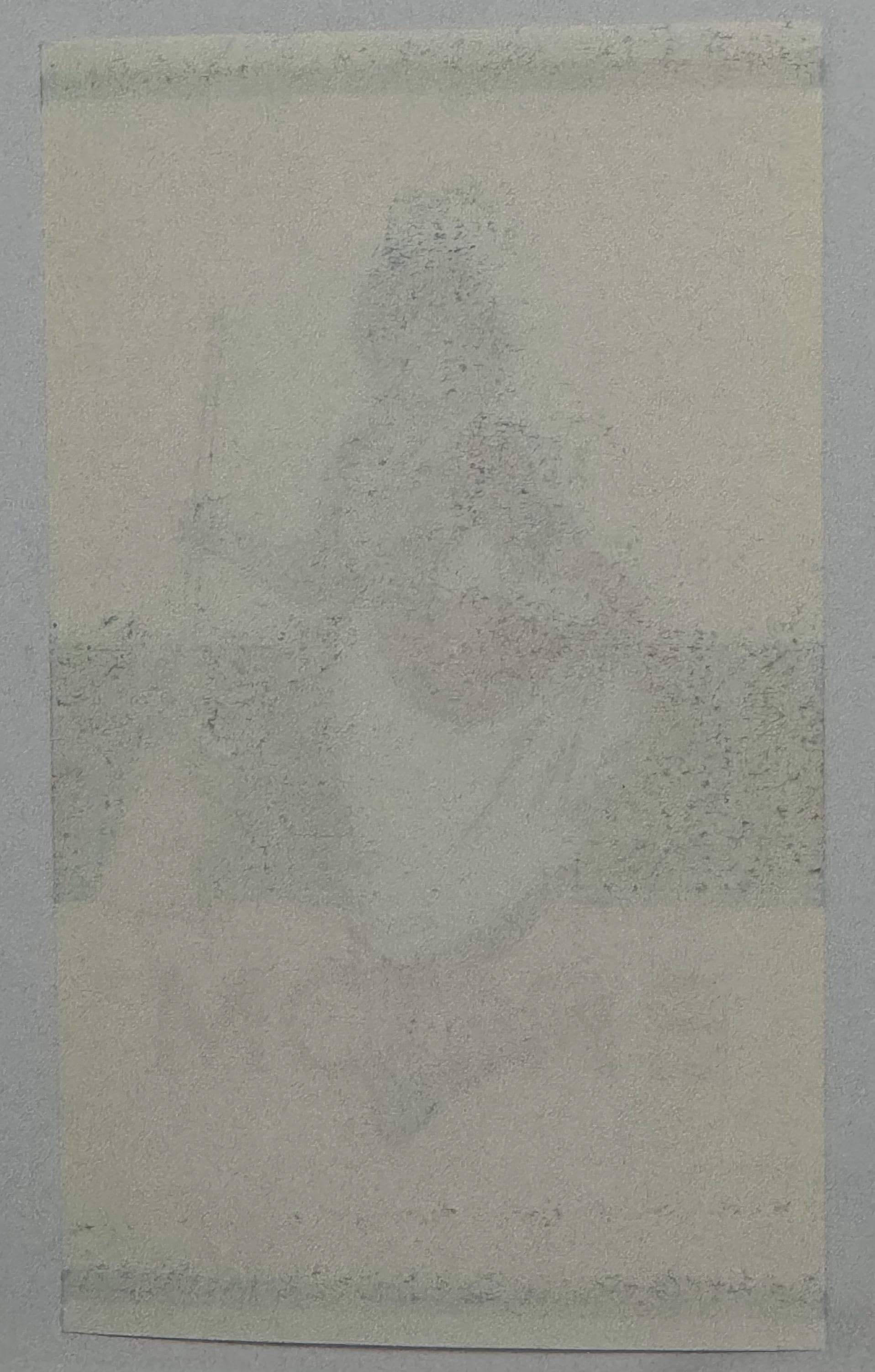 Cream-colored vintage broom label with faded lithographic printing and scattered dark spots, shown flat against gray backgrou