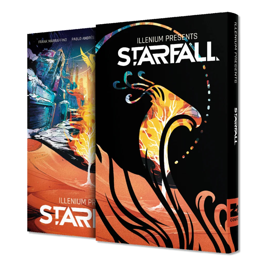 Two vibrant Starfall comic books with abstract covers from ILLENIUM Starfall series featuring Alex Moore art