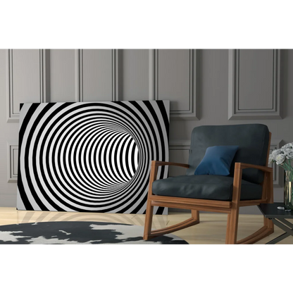 Bold black and white hypnotic spiral tunnel wall art canvas
