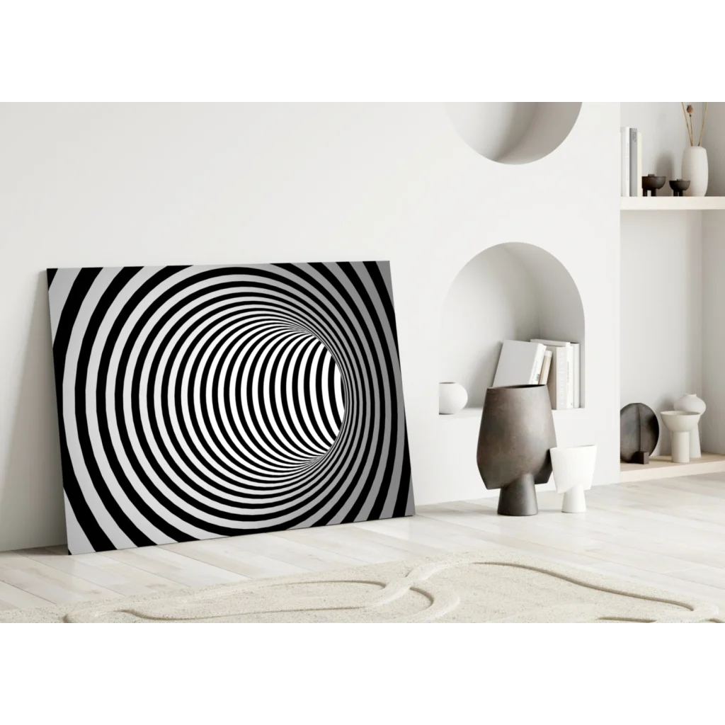 Hypnotic Spiral Tunnel Wall Art in Bold Black and White | Modern Wall Art Decor | vintageantiquesgifts.com