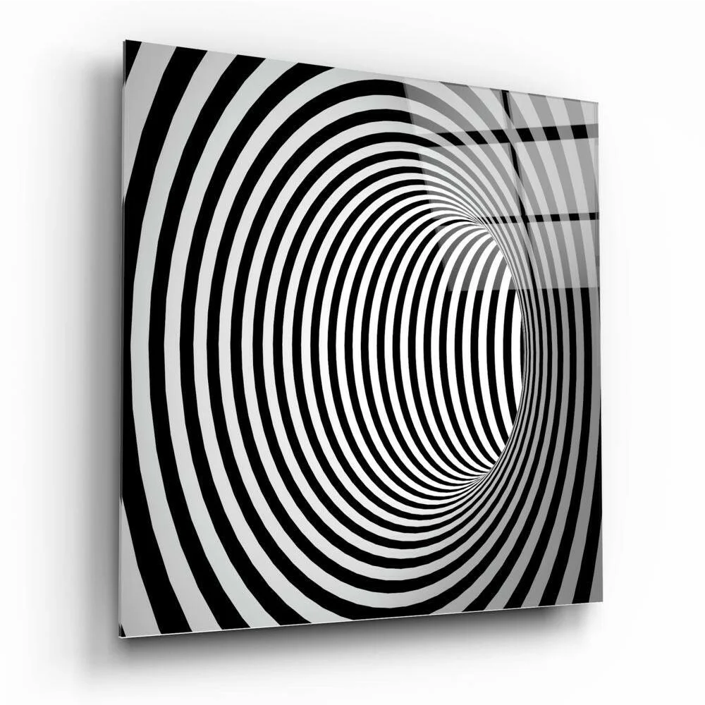 Mesmerizing black and white concentric striped glass wall art panel