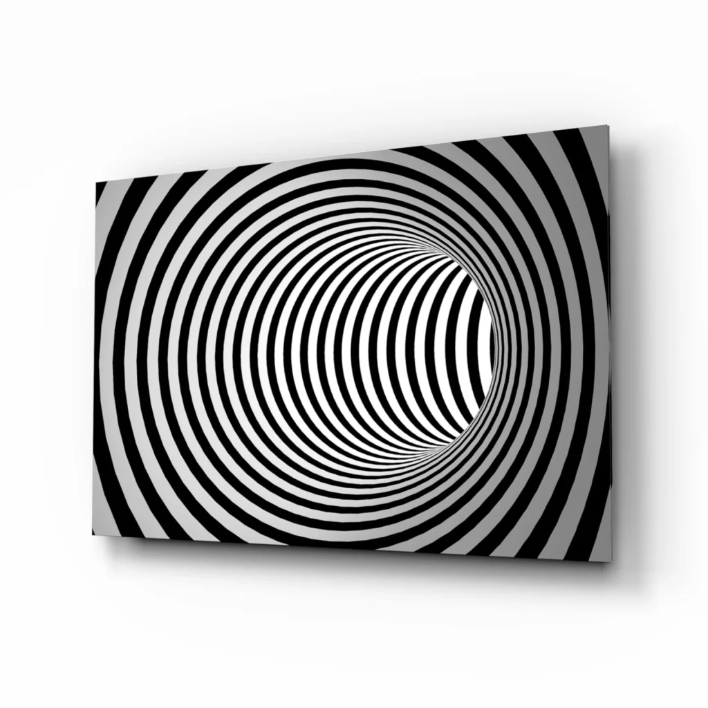 Hypnotic Spiral Tunnel Wall Art in Bold Black and White | Insigneart USA | vintageantiquesgifts.com