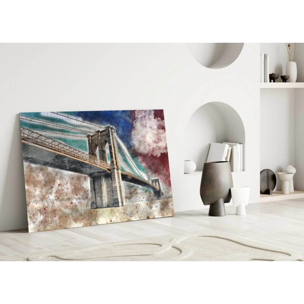 Brooklyn Bridge Splatter Glass Wall Art Canvas Print | Modern Wall Art Decor | vintageantiquesgifts.com
