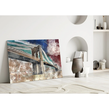 Brooklyn Bridge Splatter Glass Wall Art Canvas Print | Modern Wall Art Decor | vintageantiquesgifts.com